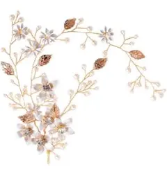 ウェディング ヘッドドレス 花とパール　リーフ