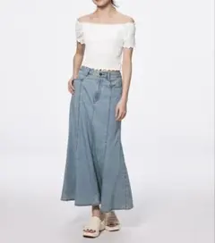 GU ライトデニムフレアスカート Sサイズ ライトブルー