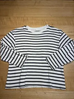 UNIQLO キッズ 長袖カットソー 白黒ストライプ130