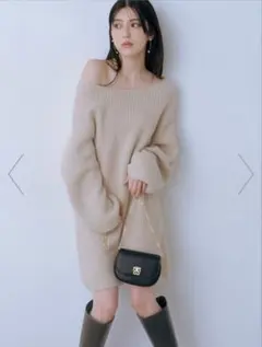 snidel ラクーンミニニットワンピース ベージュ