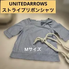 UNITED ARROWS ストライプ 半袖ブラウス リボン　Mのサムネイル