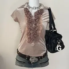 フェアリーグランジ 平成ギャル ベロアレースポロシャツ フリル