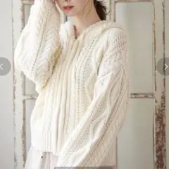 MAJESTICLEGON ケーブルニットパーカー アイボリー パーカー M