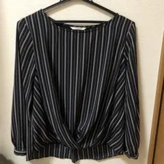 グラシア　M ストライプブラウス　ブラウス　トップス　ネイビー　半袖　シンプル