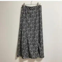 grove 花柄　ロングスカート フレア モノトーン　黒　白 Lサイズ