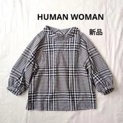 極美品】HUMAN WOMAN リバティタナローンブラウス 半袖 コットン M 