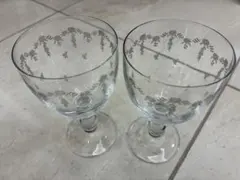 未使用品　ボヘミア（Bohemia） 花模様エッチング高脚ワイングラス2個セット