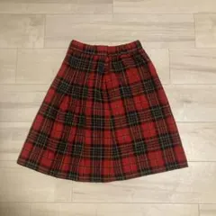 チェック柄フレアスカート赤色ウール調ミモレ丈グランジY2Kパンクヴィンテージ