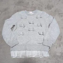 mezzo piano 130 グレー リボン フリル トレーナー