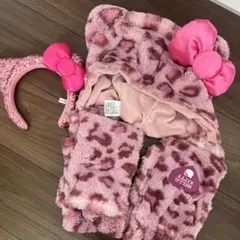 USJ ユニバ キティ マフラーキャップ カチューシャ ピンク ヒョウ柄 セット