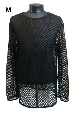 M メッシュ Tシャツ 長袖 シースルー 黒 パンク ロック ヴィジュアル系
