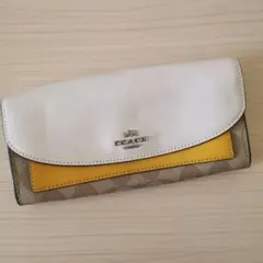 COACH 長財布 訳あり カーキ サドル 白 黄色 シグネチャー コーチ
