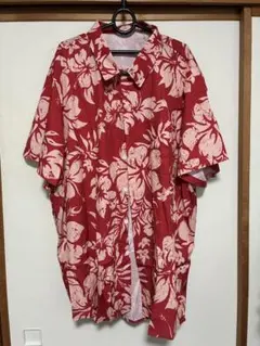 赤 フラワープリント 半袖シャツ