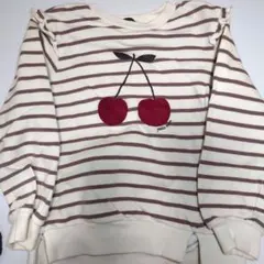ストライプ柄 チェリー刺繍 トレーナー　プティマイン