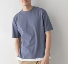 グローバルワーク　メンズ　レイヤードTシャツ【ブルーグレー】のサムネイル