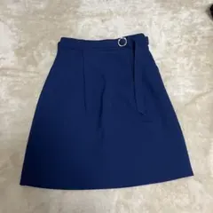 【美品】【マジェスティックレゴン】ネイビー 膝丈スカート M ウエストベルト付き
