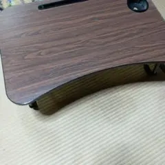 折りたたみ式 ベッドテーブル 木目調 ドリンクホルダー付きのサムネイル