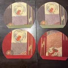 和風花柄円形ランチョンマット4枚セット