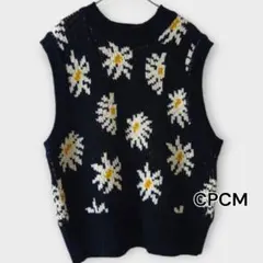 CPCM 花柄ジャガードニットベスト ノースリーブ ブラック