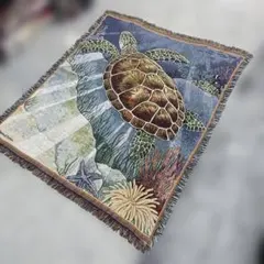オーシャン系　海亀　マルチカバー　ソファカバー　ヴィンテージラグ　158x131