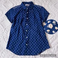 モリカゲシャツ　SS 半袖シャツワンピース　ダークネイビー　ドット　ストライプ モリカゲシャツ SS 半袖シャツワンピース ダークネイビー ドット