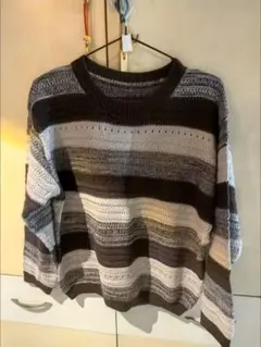 ストライプ編み込み長袖セーター
