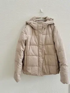 〈美品〉GU ダウン ジャケット ベージュ キルティング フード付き Sサイズ