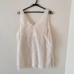 シャギーベスト Vネック サイドスリット 美品