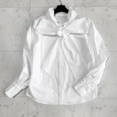 ブラウス 長袖 ボウタイ コットン