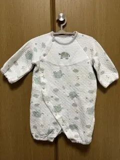 ゾウ柄ロンパース（綿100%）　新生児カバーオール　前開き