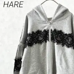 HARE レースドッキングパーカー ジップアップ ボリューム袖 ポケット付き