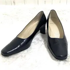 〖美品〗マリークレール パンプス クロコ型押し ブラック レザー 日本製