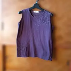 Refinar パープル刺繍&ラインストーン付き タンクトップ LLのサムネイル