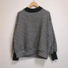 オーバーサイズ ブラック・ホワイトチェック ニット