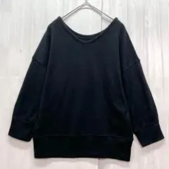 アイテムズアーバンリサーチ　Vネック地柄カットソー　七分袖　黒　F