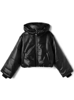 フード付きクロップドダウンジャケット ブラック