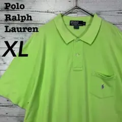 90s ポロバイラルフローレン ポニーロゴ刺繍入りポロシャツ 蛍光グリーン XL