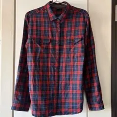 モンベル mont-bell 毛100% チェックシャツ XL 長袖 赤×紺