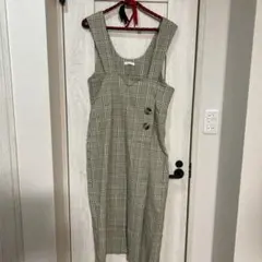 【美品】オリーブグリーン チェック柄 サロペット