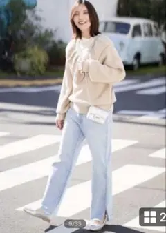 A.V.Vストレートデニム S ライトブルー フリンジ裾