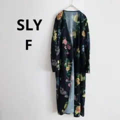 スライ▶ロングカーディガン 花柄ガウン 黒 ボタニカル オープンフロント Fのサムネイル