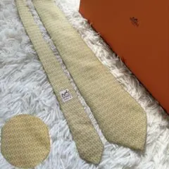 HERMES エルメス H柄 総柄 ネクタイ シルク イエロー 黄色
