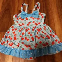 チェリー柄　水色　女の子　ワンピース水着120cm　調節可能