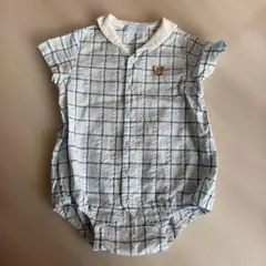 あ*ん様 ミキハウス⭐︎70cm 水色チェック柄ロンパース
