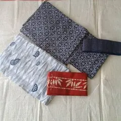 【即着OK・男女ペア】浴衣2点＋帯2点セット 紺×白 赤 夏祭り・花火に