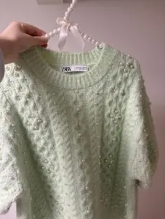 ZARA ミントグリーン パール付きニット Sサイズ