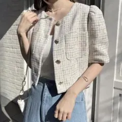 NICE CLAUP ツイードショートジャケット