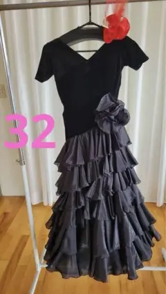 社交ダンス用黒いロングドレスセット