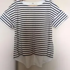 美品★500円均一]Ikka ボーダー異素材　ドッキングTシャツ　Mサイズのサムネイル
