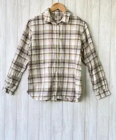 UNIQLO ユニクロ フランネルチェックシャツ 長袖 L ベージュ ブラウン